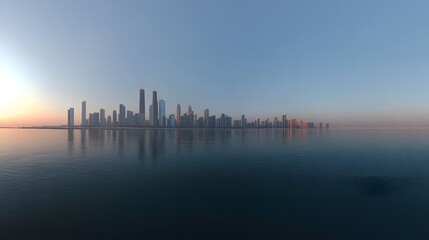 Obraz premium Stunning Cityscape Reflection - Serene Urban Landscape at Dusk