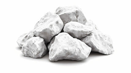 Obraz premium Pile of white powdered rocks on white background, powder, rock, mineral, white. Flamestone. Illustration