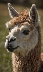 Obraz premium A llama on a farm surrounded by soft rustic colors.