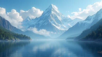 Fototapeta premium Beautiful Mountain Range With A Large Body Of Water In The Foreground