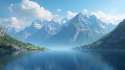 Fototapeta premium Beautiful Mountain Range With A Large Body Of Water In The Foreground