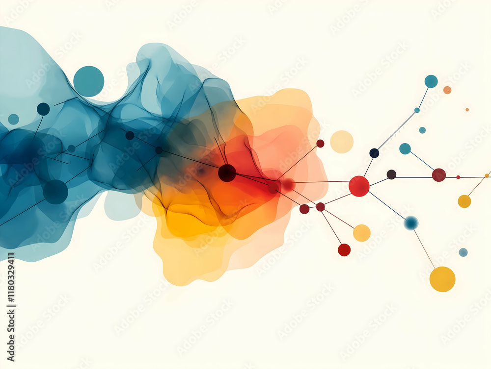Poster a colorful abstract design featuring fluid shapes and interconnected dots, evoking a sense of creati