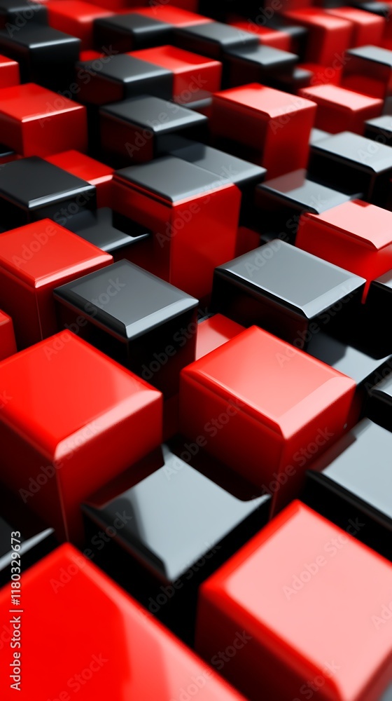 Poster abstract geometric background with red and black cubic patterns creating a modern and dynamic visual