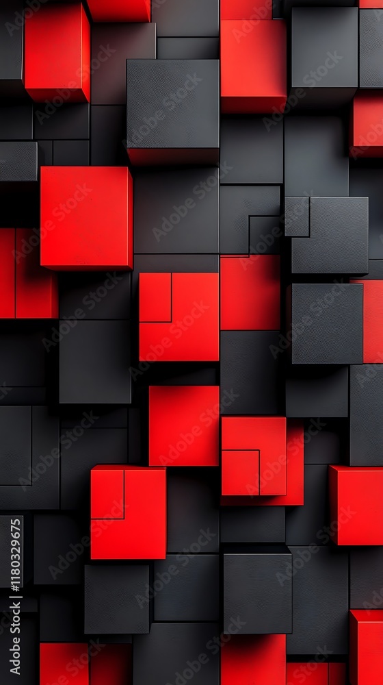Poster abstract geometric background with red and black cubic patterns creating a modern and dynamic visual