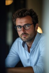 Obraz premium Man wearing glasses at table