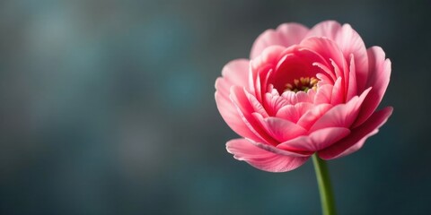 A Delicate Pink Flower with Soft Petals on a Teal Background