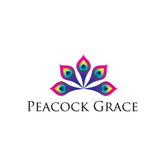 Peacock Grace Feather logo design reflects luxurious elegance and vibrant creativity, delivered as an editable vector brand identity.