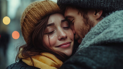 A close-up of two people in an emotional hug, their faces filled with tears, as they part ways, with a blurred background to emphasize the connection