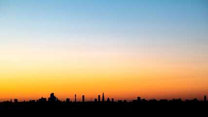 London skyline at sunset.