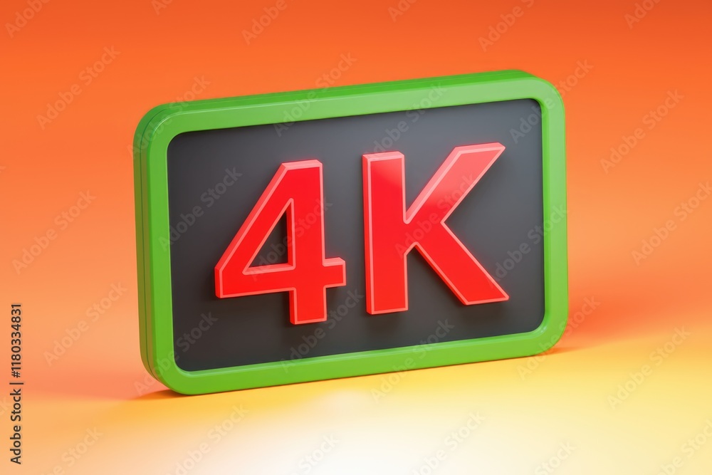 Aufkleber a 3d rendering of a green and red 4k label against an orange background.