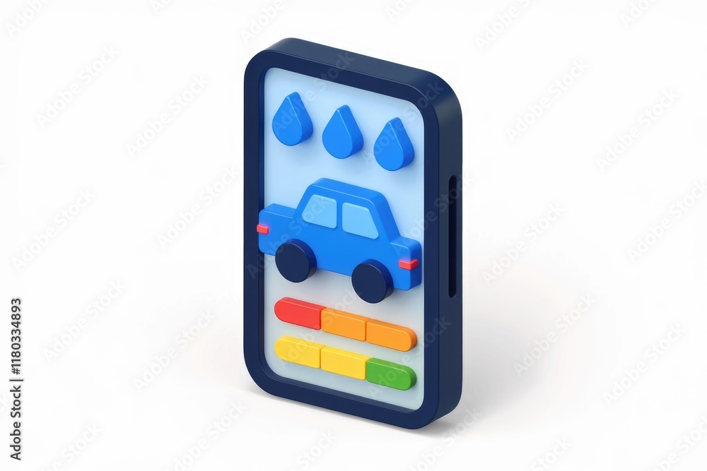 Poster Mobile app interface showcasing car wash service with progress indicators.