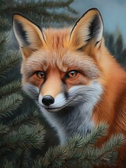 Fototapeta premium Red Fox in Pine Tree