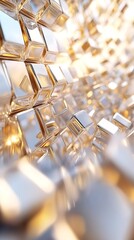 Modern Abstract Design with Silver and Gold Cubic Shapes on a Geometric Background
