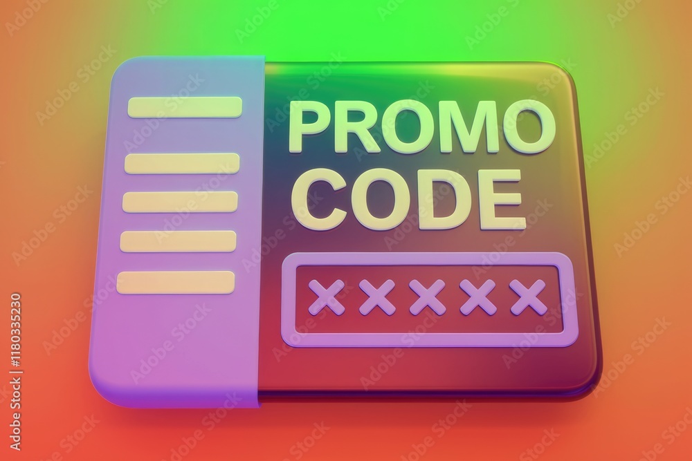 Poster a 3d rendered promo code card with a hidden code, offering discounts or special offers.