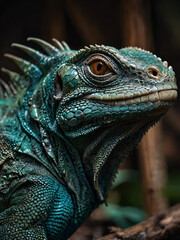 Textured iguana scales against the greenery of nature.