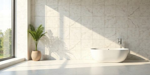 Fototapeta premium Modern Minimalist Bathroom with Freestanding Tub and Natural Light