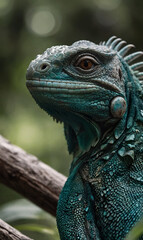 Fototapeta premium Iguana with a curious look under high-contrast light.