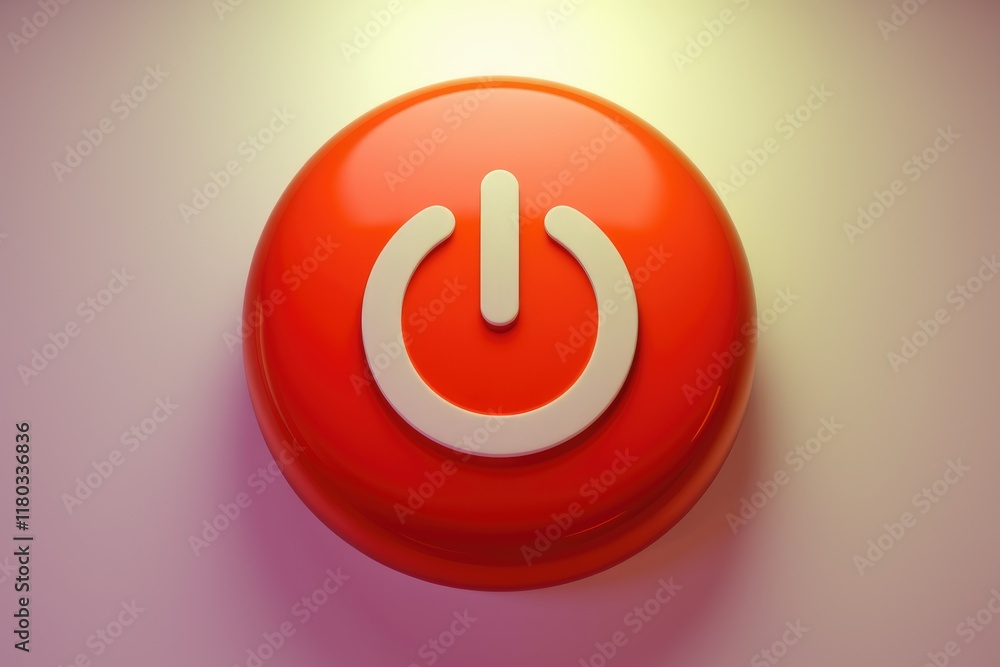 Poster A red glossy button with a white power symbol, representing on/off functionality.