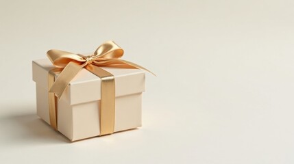 Obraz premium Elegant Cream Gift Box with Golden Ribbon and Bow