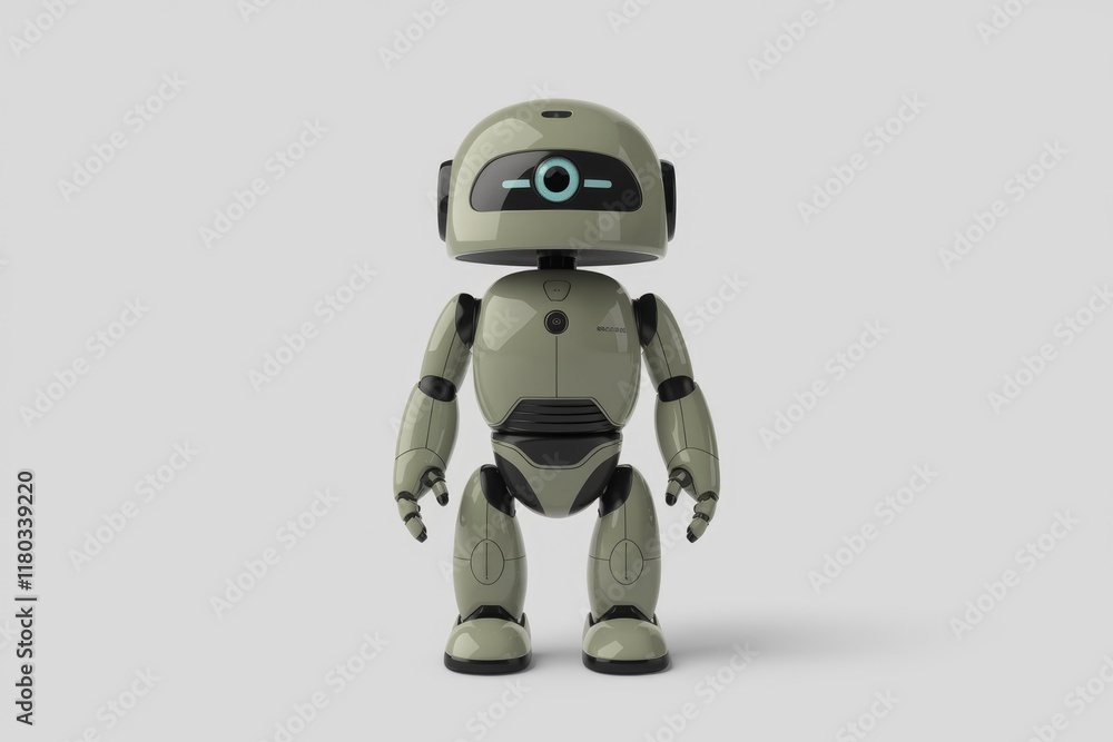 Poster A cute, friendly-looking robot, standing upright with a simplistic design.