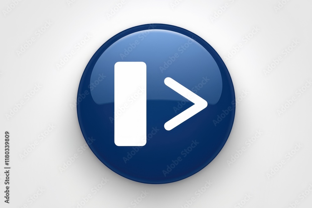 Poster A blue circular button with a white icon indicating rightward navigation or next step.