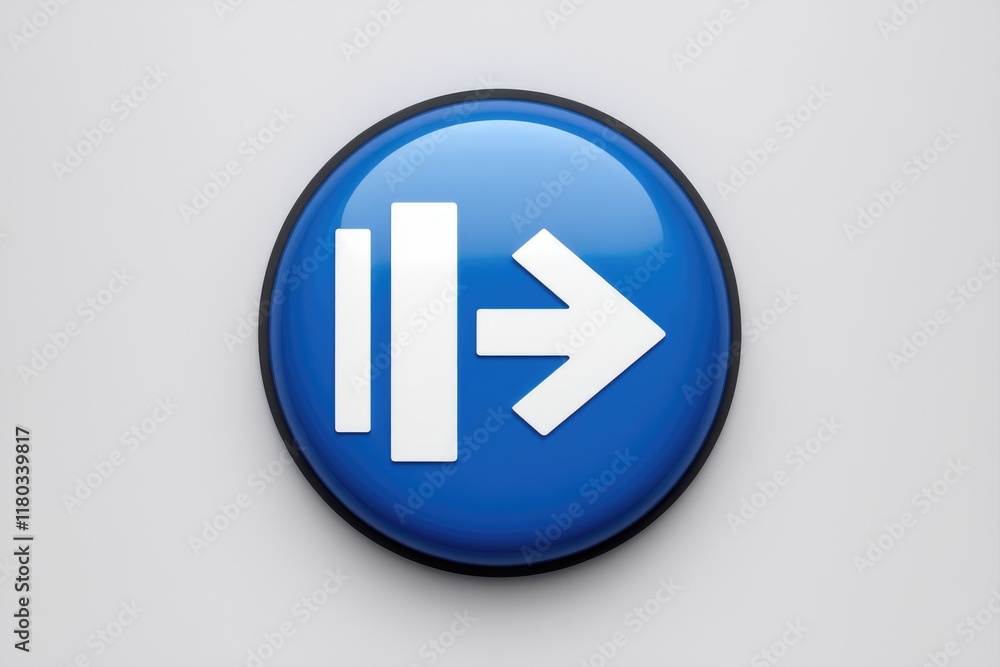 Aufkleber a blue circular button with a white arrow indicating direction and passage.