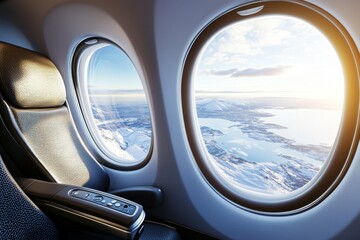 Fototapeta premium From an aircraft, a breathtaking view of the winter landscape unfolds over Yellowknife, Northern Territories, Canada