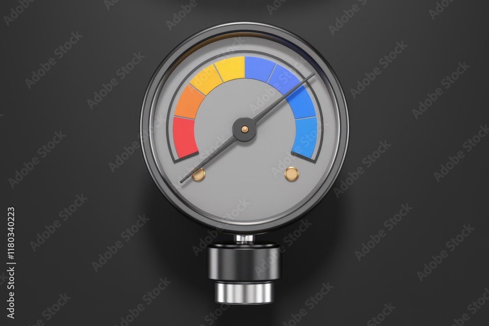Poster A circular analog gauge with a needle indicating a measurement level, color-coded for different ranges.