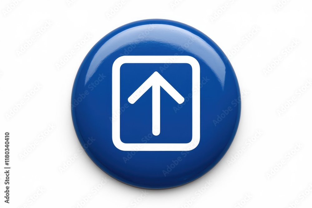 Aufkleber A blue circular button with a white upward arrow inside a square, signifying upward movement or progress.