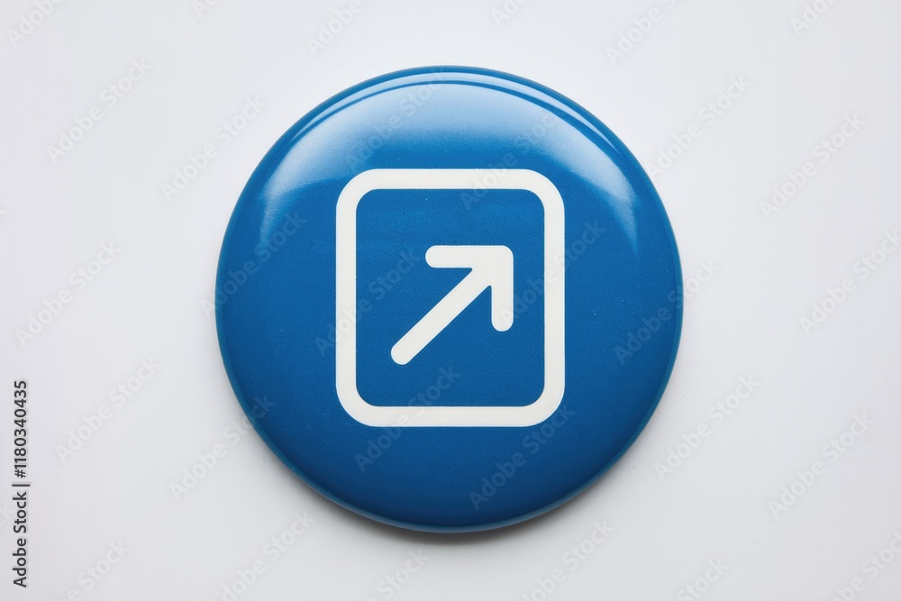 Fototapete A blue circular button features a white square with an upward-pointing arrow, symbolizing upward movement or progress.