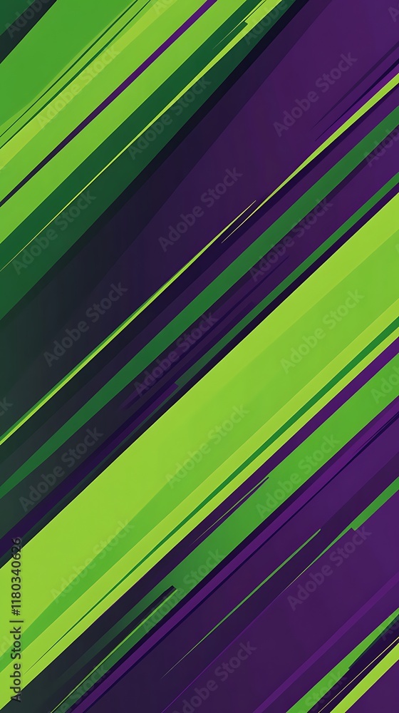 Poster a geometric background with diagonal purple and green patterns in modern style