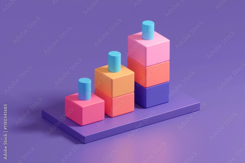 Aufkleber colorful 3d blocks stacked in ascending order, illustrating growth or progress.
