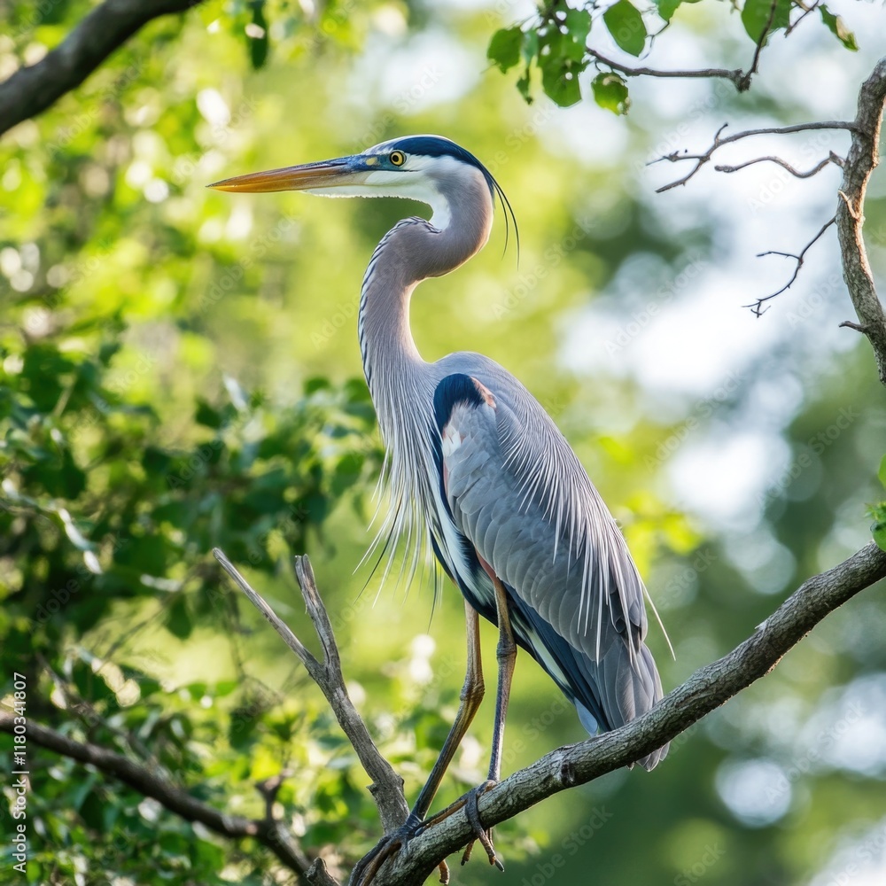 Poster a bird perches on a tree branch, showcasing its unique features