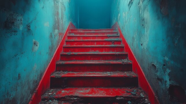 Red staircase leading into mysterious shadows