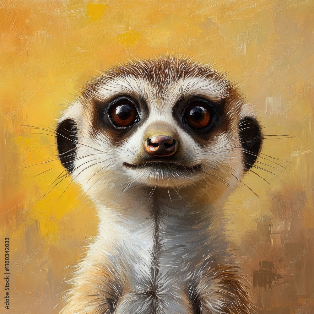 Poster A detailed view of a painted meerkat's face, suitable for use in art-related contexts