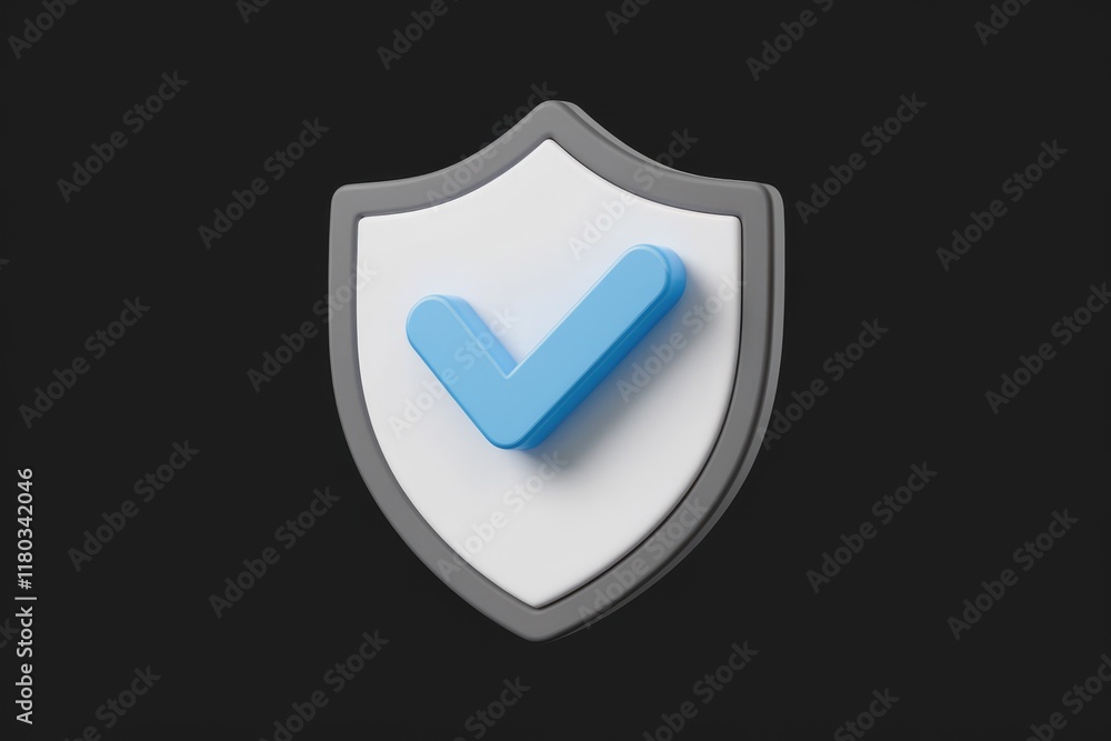 Poster A 3D rendered shield icon with a checkmark, symbolizing security and protection.