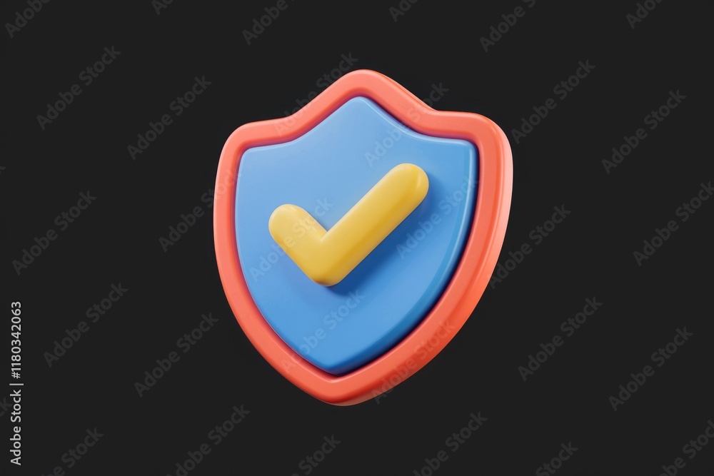 Poster 3D render of a shield with a checkmark, symbolizing security and protection.