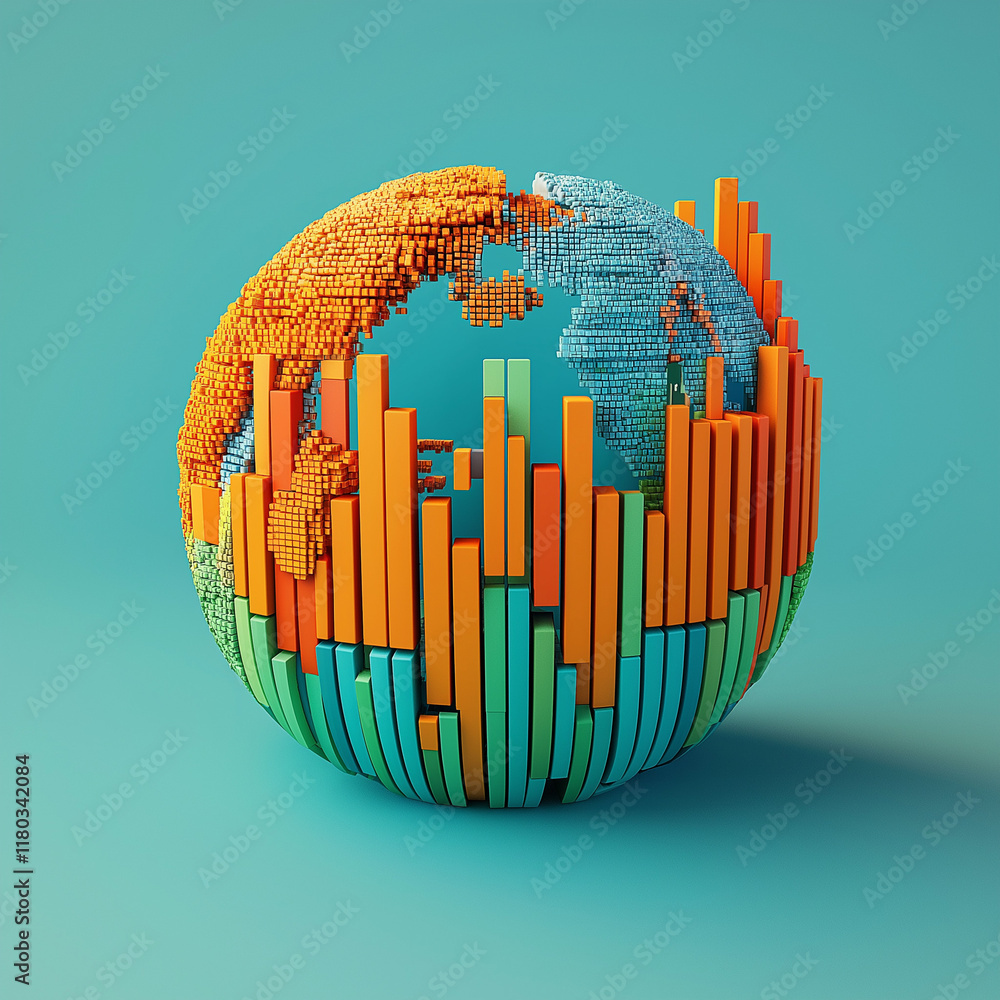 Poster Global Data Insight: Bar Chart World Globe