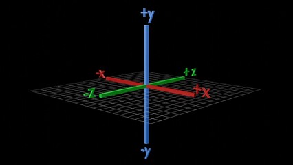 3d xyz axis. X, Y, Z coordinates defining 3d space. Y axis up down. Z axis in out. 3d render illustration.	