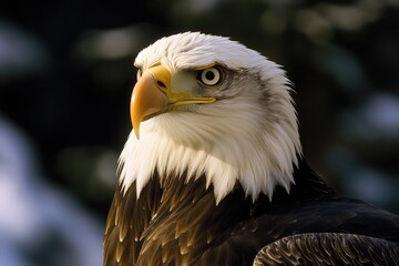 Obraz premium A close-up shot of a bald eagle's head, with a blurred background