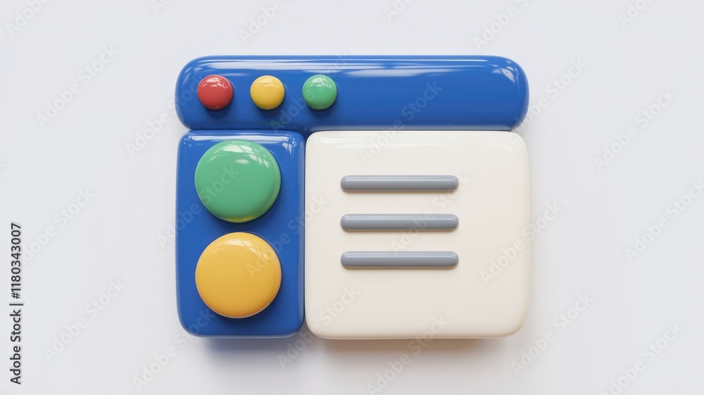 Aufkleber A 3D render of a colorful website interface icon with buttons and a menu.