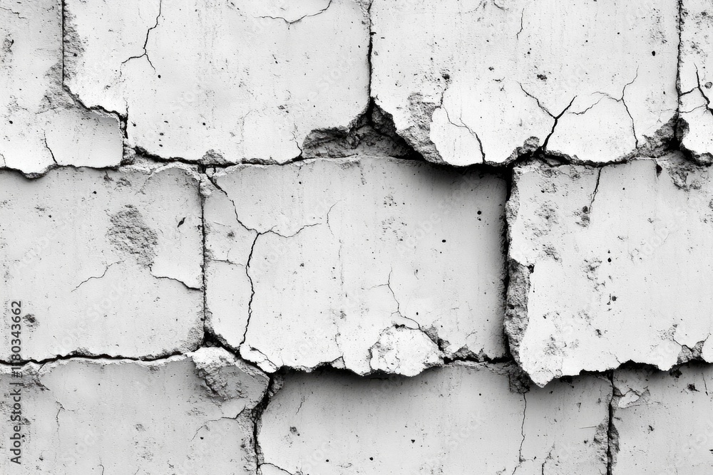 Poster a close-up view of a cracked black and white wall, suitable for use in architectural or interior des