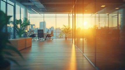 A modern coworking office with modular furniture, glass partitions for private discussions, and a bright, airy atmosphere ideal for collaboration
