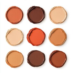 Fototapeta premium Colorful round makeup paint swatches arranged in a grid, showcasing various shades ideal for beauty and cosmetic applications.