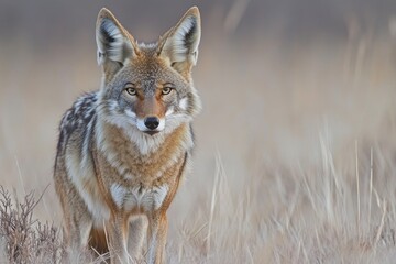 Fototapeta premium A coyote stands amidst tall grass in a natural setting