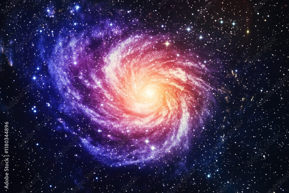 Poster A colorful representation of a spiral galaxy with many stars in the background