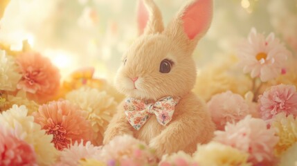 bunny surrounded by spring flowers, generative ai