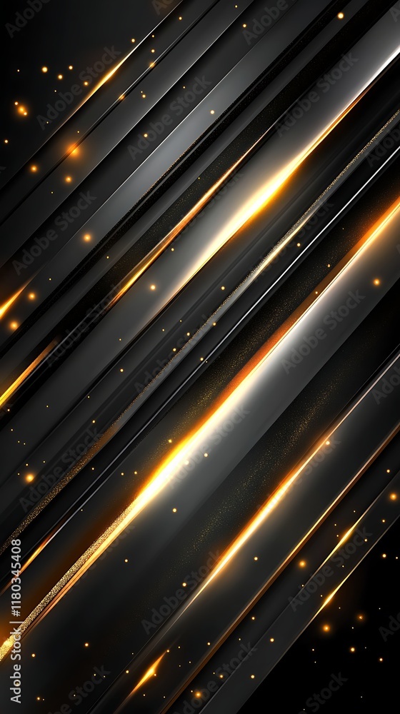 Poster geometric background with black, gold, and silver diagonal patterns creating a sleek and modern desi