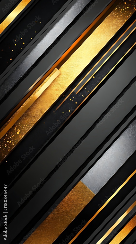 Poster geometric background with black, gold, and silver diagonal patterns creating a sleek and modern desi