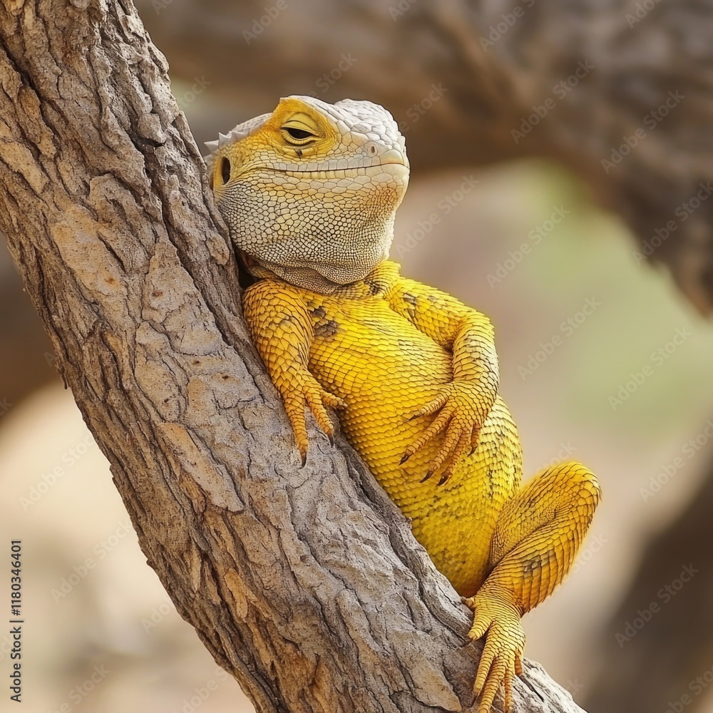 Poster A lizard perched on the edge of a tree branch, enjoying the view